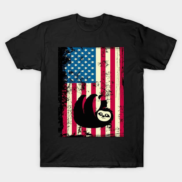 Sloth American Flag USA Patriotic 4th Of July Gifts T-Shirt by KittleAmandass